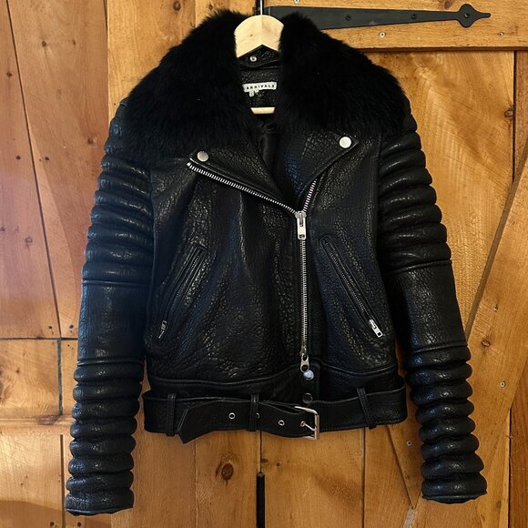 The Arrivals Jackets & Blazers - The Arrivals Rainier Black Leather Moto Jacket – Small (Fur Collar Included)